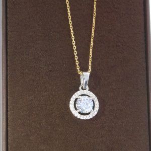 14 Karat Gold Cluster/Halo Diamond Necklace