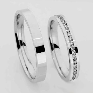 3mm Klasik Flat Beyaz Bayan Taşlı Altın Alyans