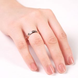 4mm Klasik Yanı Pahlı Flat Roz Bayan Taşlı Altın Alyans