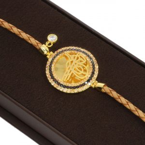 Tuğra Framed Rubber Gold Bracelet