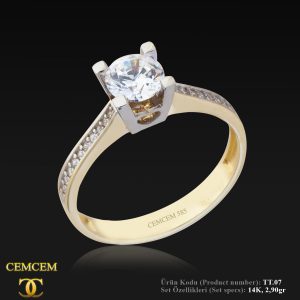 14K Gold Heart-Shaped Solitaire Ring with Side Stones