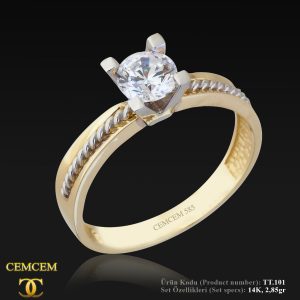 14K Gold Solitaire Ring with Detailed/Engraved Band