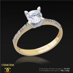 14K Gold Solitaire Ring with Yellow Side Stones