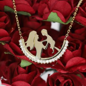 14K Gold Mother and Baby Heart Pendant Necklace