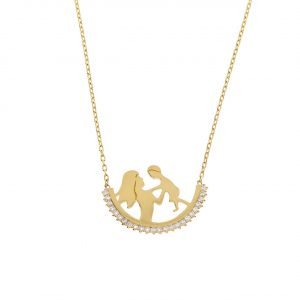 14K Gold Mother and Baby Heart Pendant Necklace