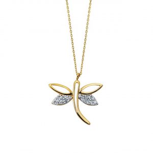14K Gold Dragonfly Pendant Necklace