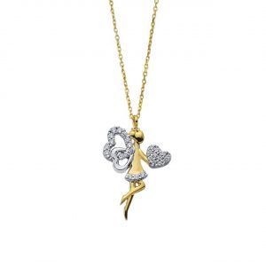 14K Gold Heart and Angel Pendant Necklace