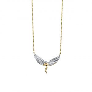 14K Gold Angel Wing Pendant Necklace