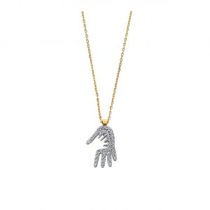 14K Gold Holding Hands Pendant Necklace