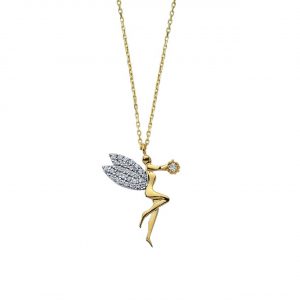 14K Gold Solitaire Angel Pendant Necklace
