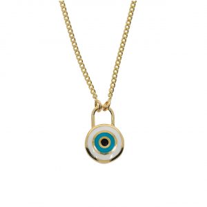 14K Gold Enamel Eye Pendant Necklace