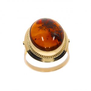 14K Natural Amber Solitaire Gold Ring
