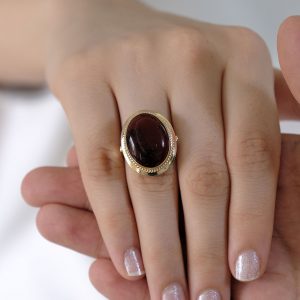 14K Natural Amber Solitaire Gold Ring