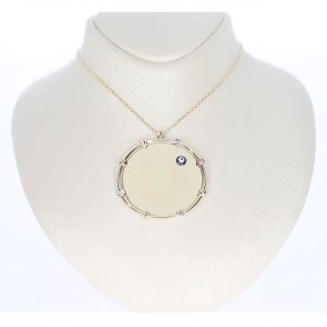 14 Karat Gold Dorica Bead Evil Eye Plaque Necklace