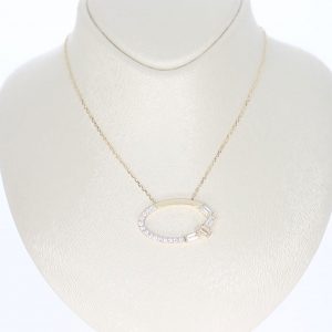 14 Karat Gold Necklace with Round Edges and Baguette Stones