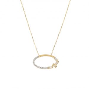 14 Karat Gold Necklace with Round Edges and Baguette Stones