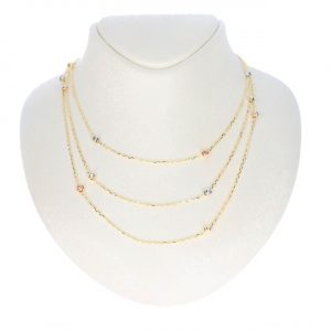 14 Karat Italian Three-Row Dorica Bead Gold Necklace