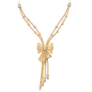 Ribbon Gold Necklace with Stones