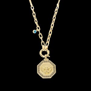 14K Gold Angel Necklace with Evil Eye