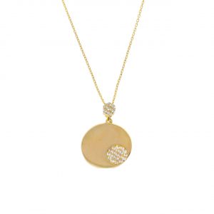 8K Gold Stone Plate/Disc Necklace