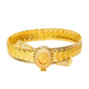 14K Gold Fancy Tughra Heart Motif Cuff Bangle