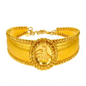 14K Gold Dorika Bead Tughra Symbol Cuff Bangle