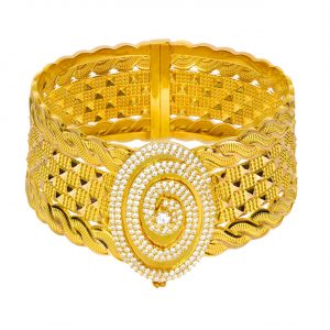 14K Gold Patterned Twisted Cuff Bangle