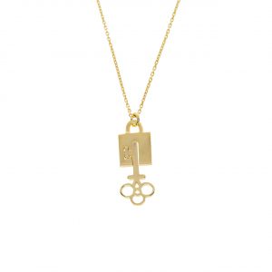 8K Gold Key and Lock Pendant Necklace