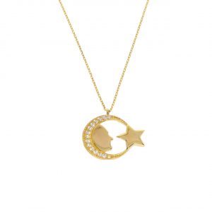 8K Gold Atatürk Crescent Moon and Star Necklace