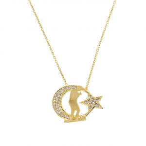 8K Gold Atatürk Crescent Moon and Star Necklace