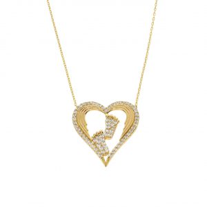 8K Gold Heart Mother and Baby Footprint Necklace