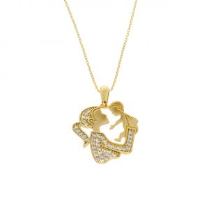 8K Gold Mother and Baby Pendant Necklace