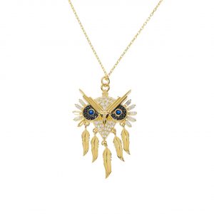 14K Gold Owl Dangle Pendant Necklace