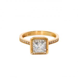 14 Karat Princess Cut Solitaire Gold Ring