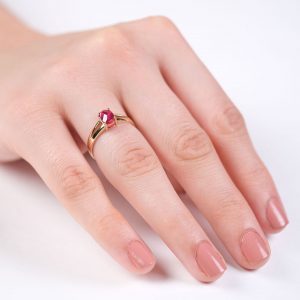 14K Gold Ring with a Natural Red Topaz Stone