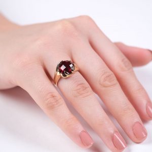 14K Gold Natural Red Topaz Ring
