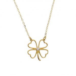 14K Gold Heart and Clover Charm Necklace