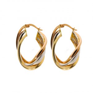 Tri-Color Hoop Earrings 14K gold