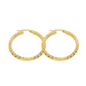 Engraved Gold Hoop Earrings 14 Karat