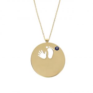 14K Gold Baby Footprint Engravable Plate Necklace