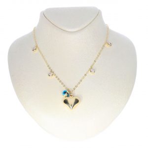 14K Gold Stone-Set Heart and Evil Eye Necklace