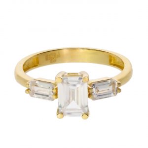 14K Gold Three-Stone Baguette Ring