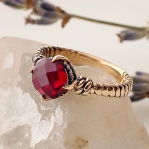 14K Gold Natural Garnet Solitaire Ring
