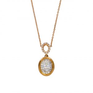 Swarovski Oval Taşlı Rose Kadın Kolye 14 Ayar