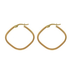 Sporty Square Engraved Green Gold Hoop Earrings 14 Karat