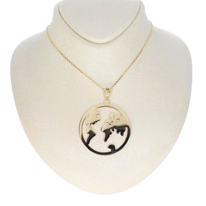14K Gold World Plaque Necklace