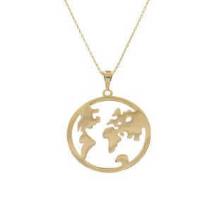 14K Gold World Plaque Necklace