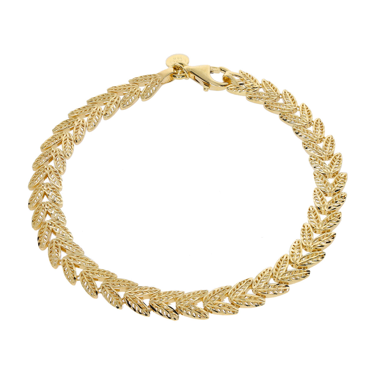 Double Row Leaf Pattern 14K Gold Bracelet