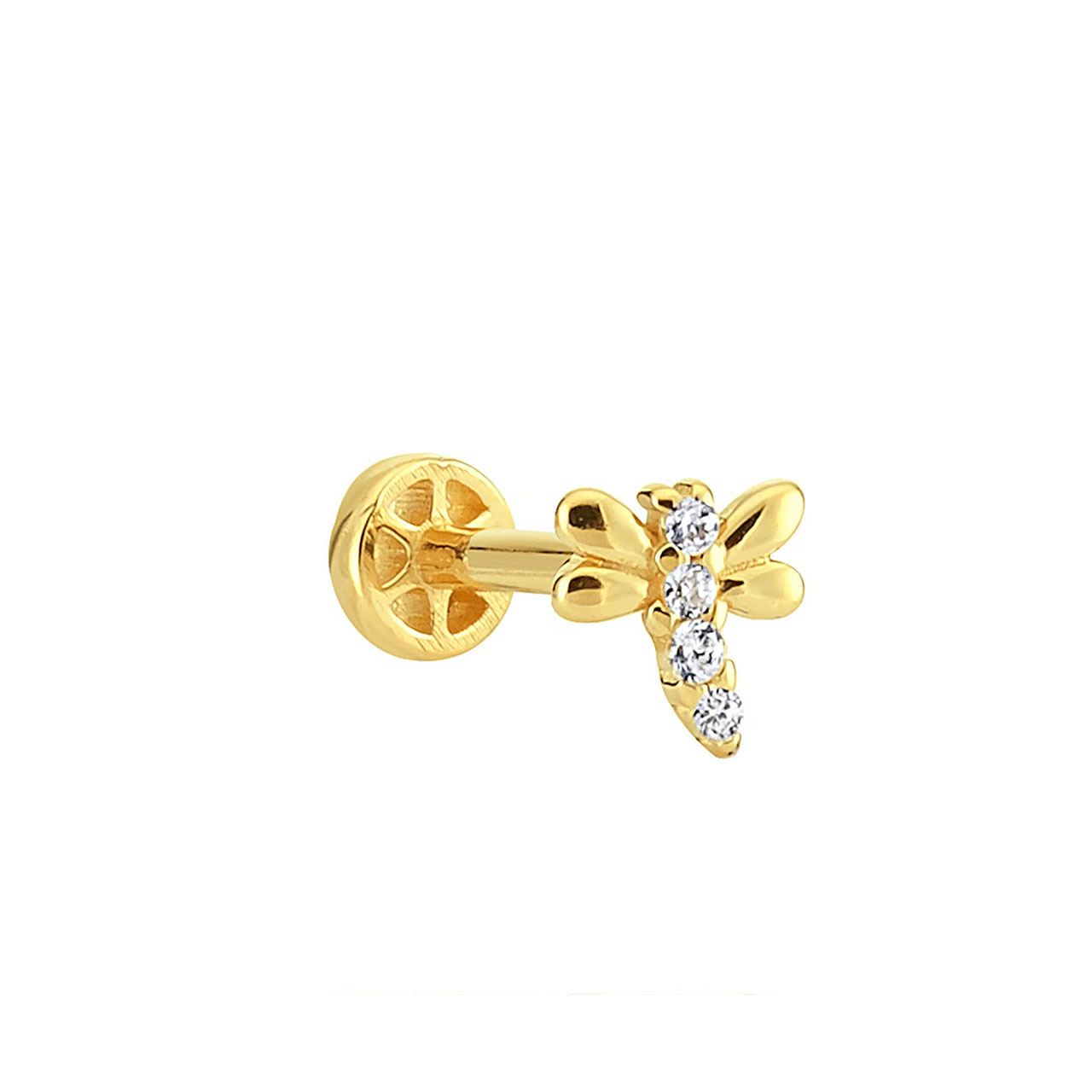 Altın Taşlı Melek Kanadı Minimal Tragus Piercing 14 Ayar