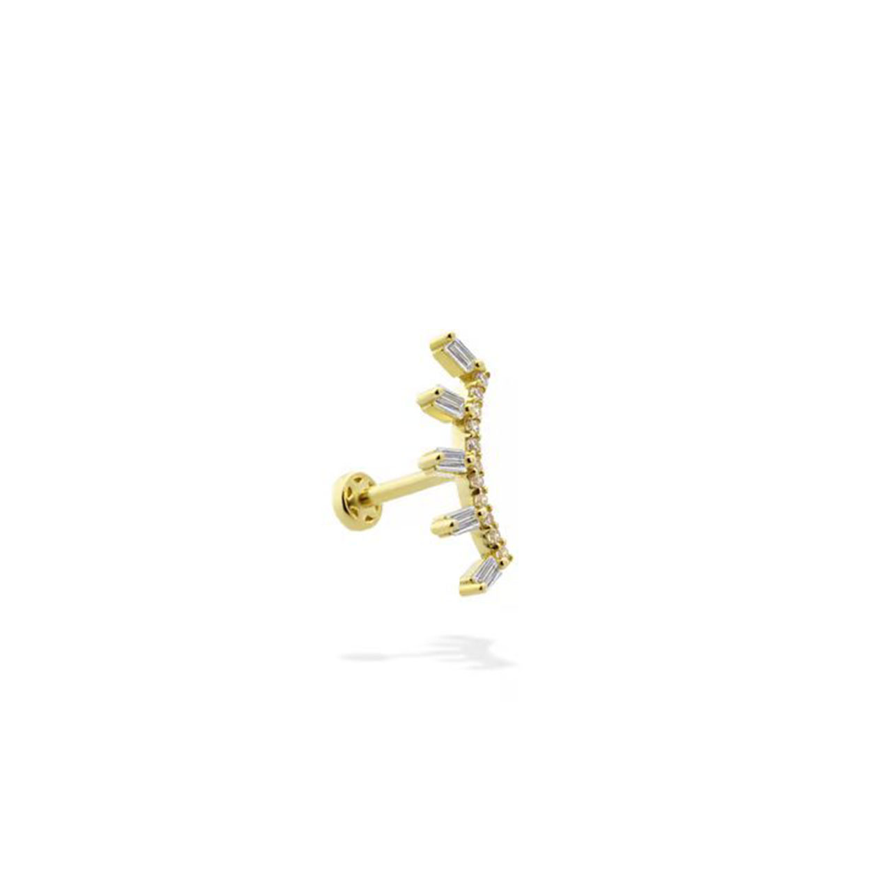 Altın Taşlı Motifli Minimal Tragus Piercing 14 Ayar